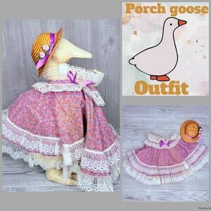 vintage hand made porch goose outfit / clothes costume outfit dress / wicker hat
